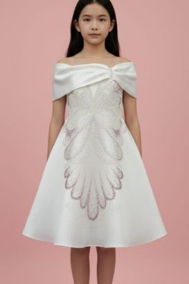 صورة فستان سهرة بيج وتطريز ملكي فاخر